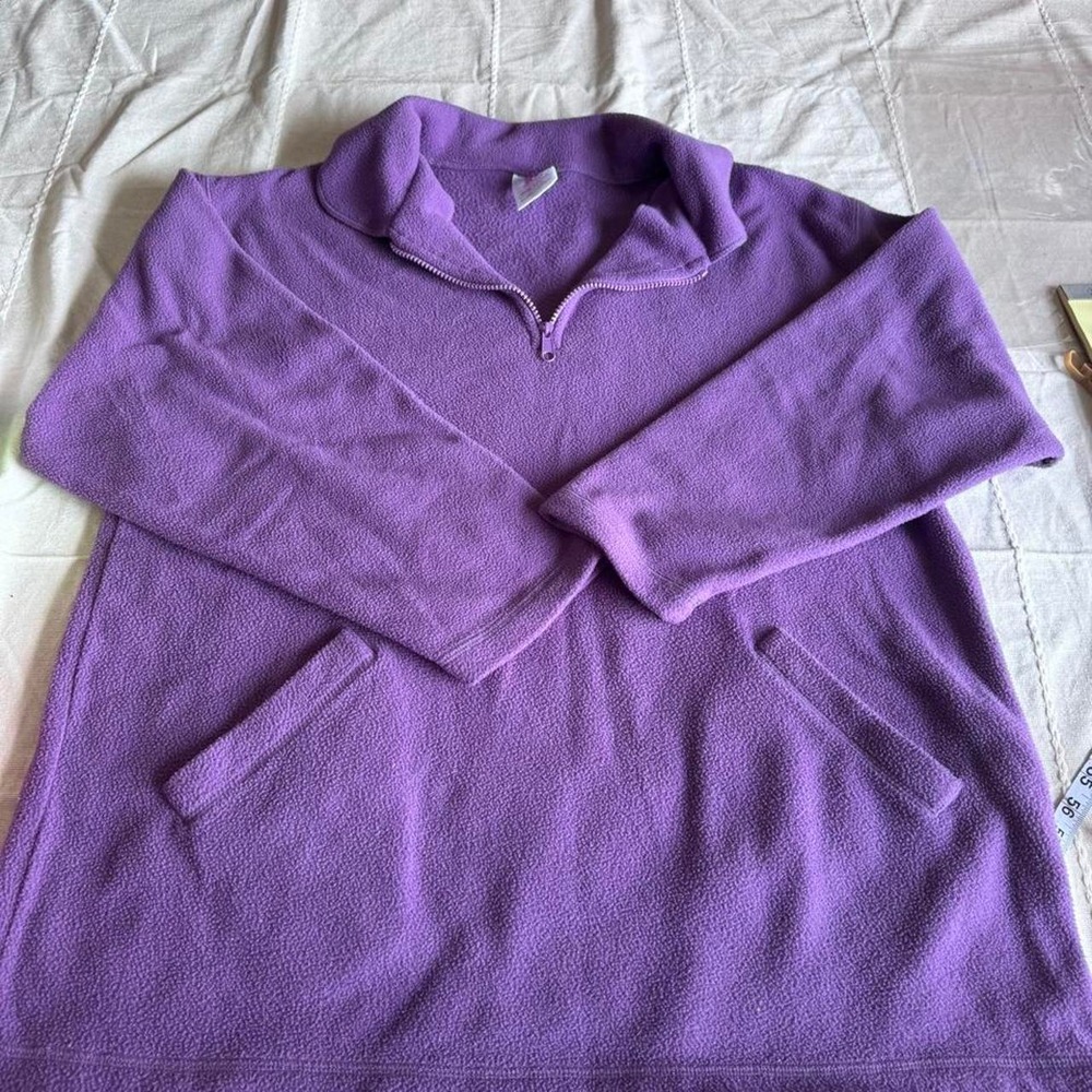 Hanes Her Way purple polyester fleece quarter zip sweatshirt in a L